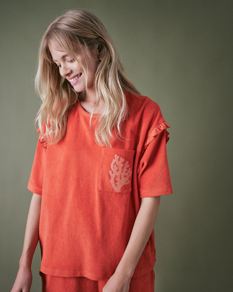 Sea Coral Towelling Frill Top