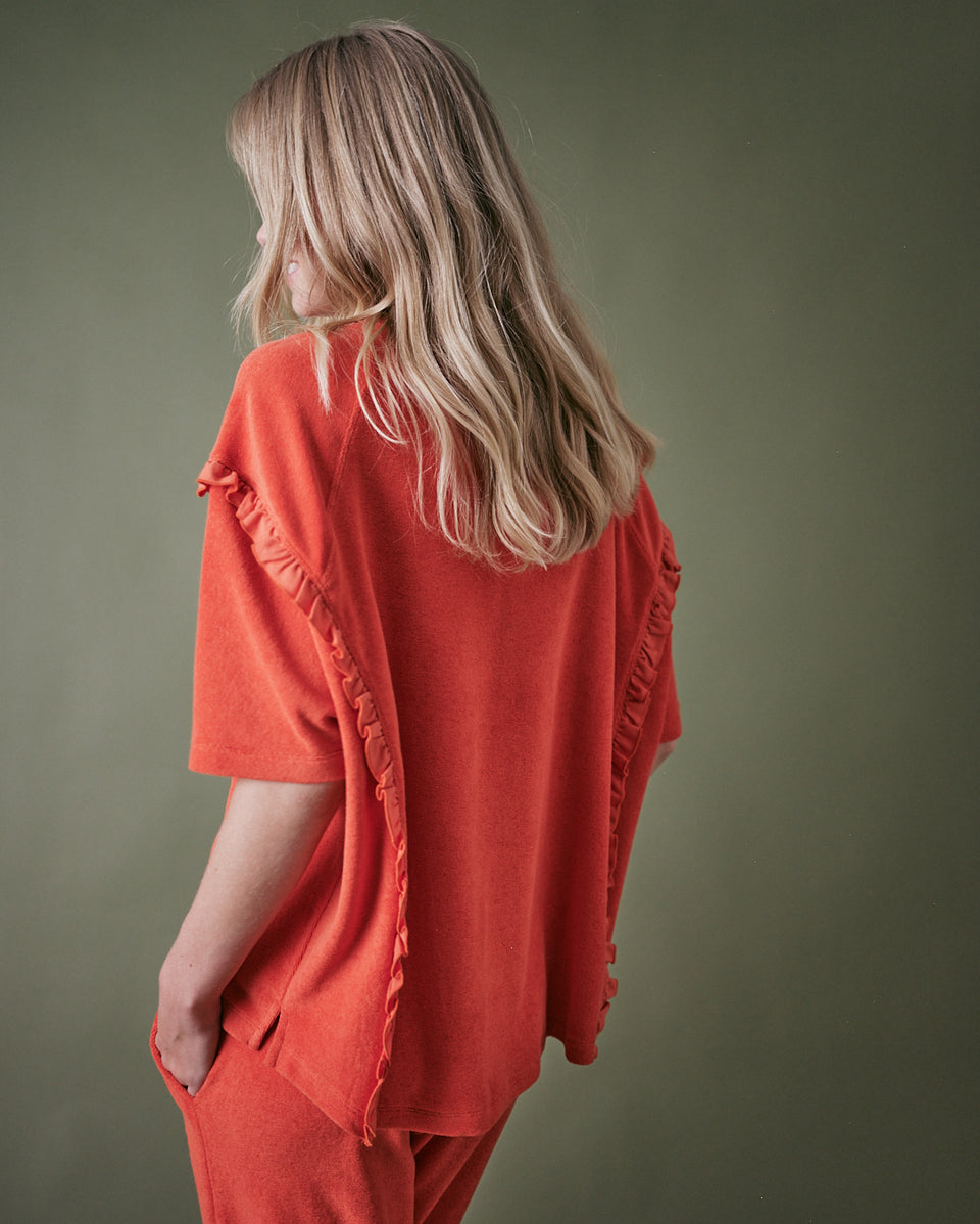 Sea Coral Towelling Frill Top
