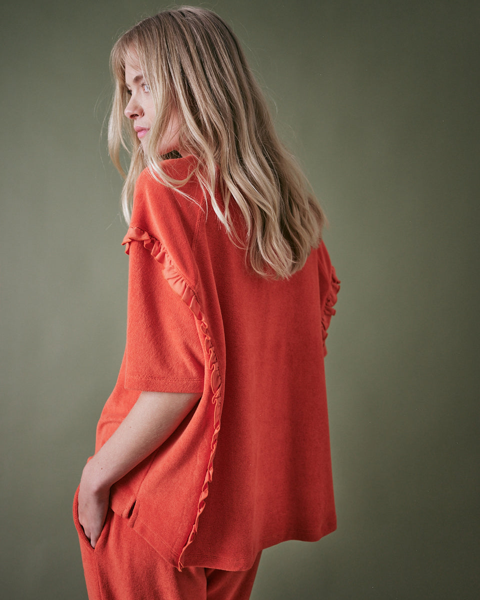 Sea Coral Towelling Frill Top
