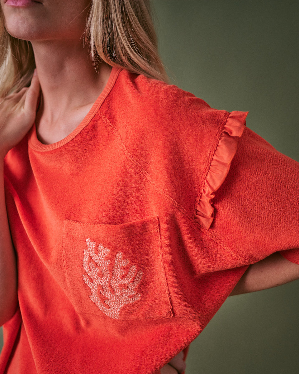 Sea Coral Towelling Frill Top