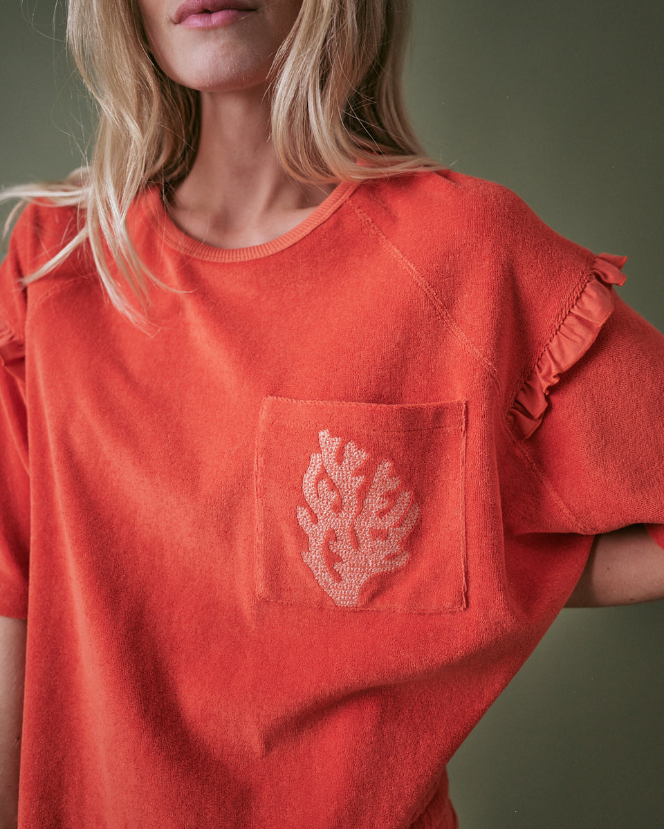 Sea Coral Towelling Frill Top