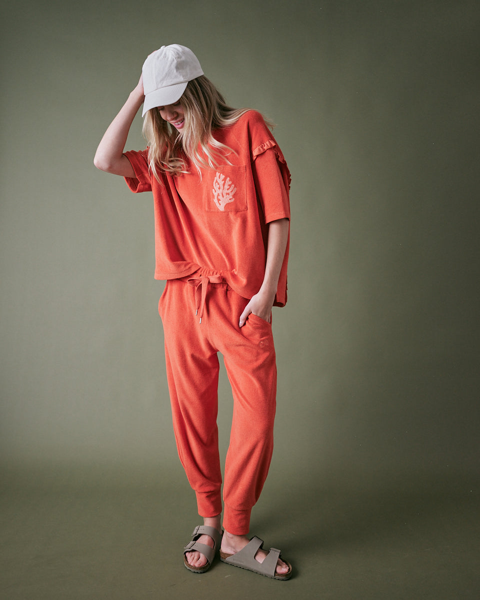Sea Coral Towelling Frill Top