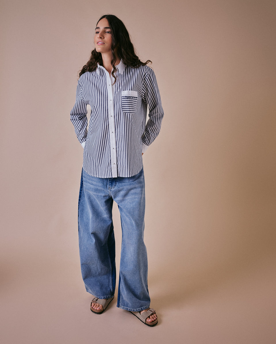 Scallop Stripe Cotton Shirt