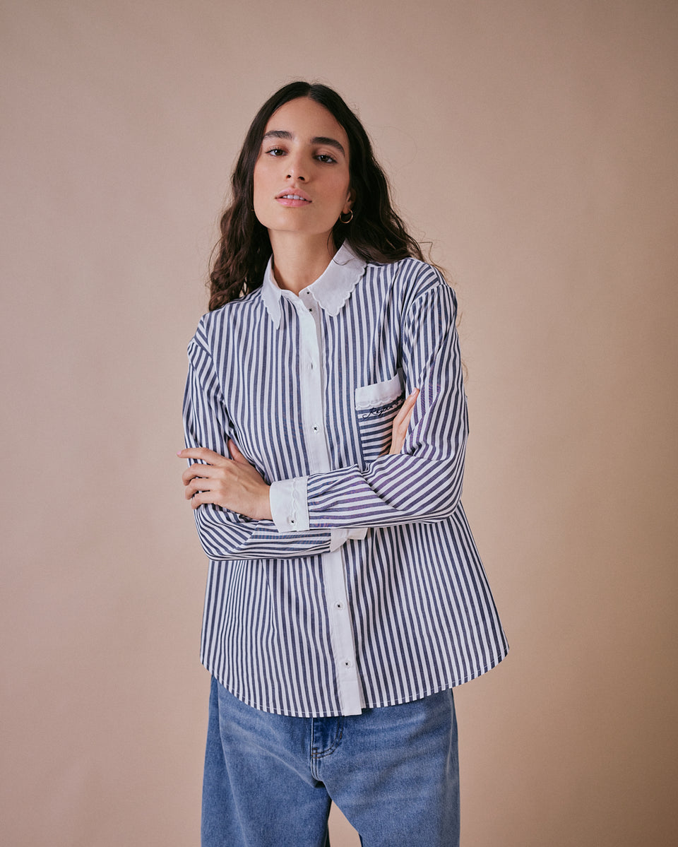 Scallop Stripe Cotton Shirt