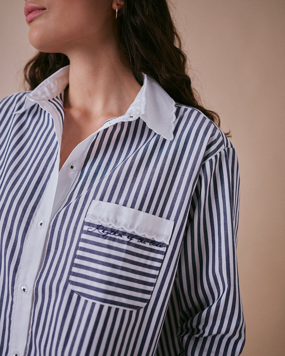 Scallop Stripe Cotton Shirt