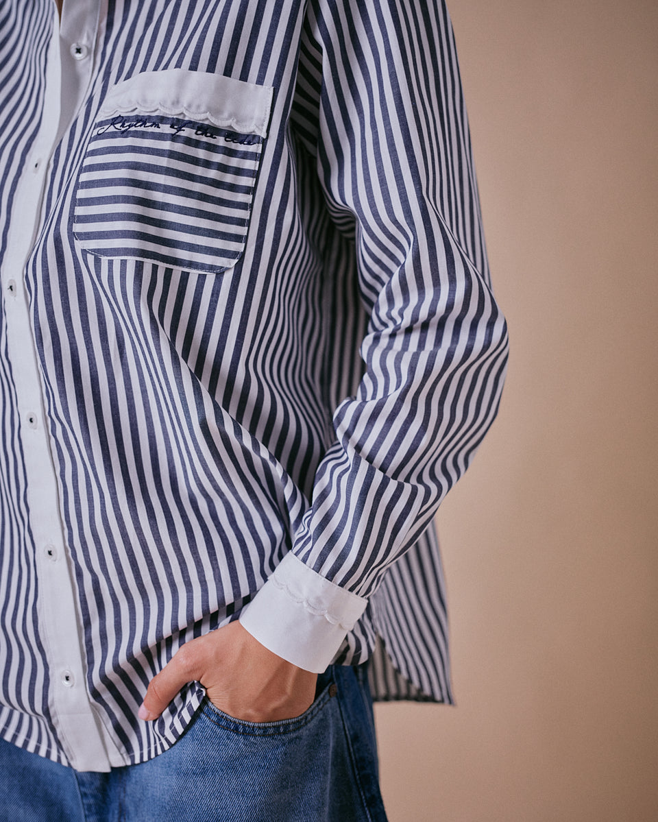 Scallop Stripe Cotton Shirt