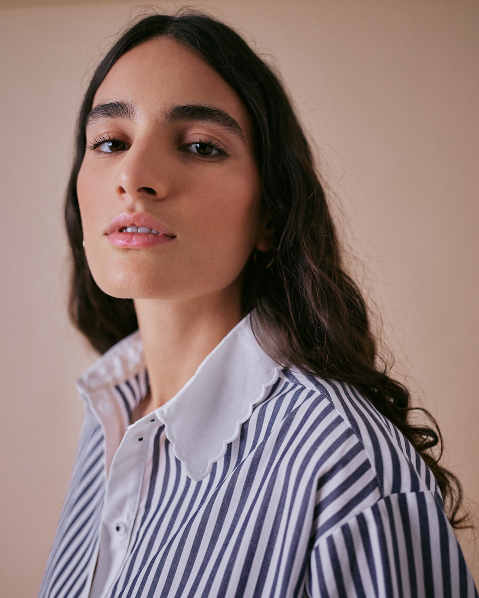 Scallop Stripe Cotton Shirt