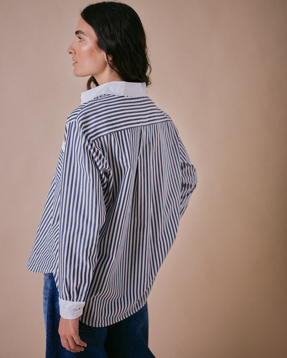 Scallop Stripe Cotton Shirt
