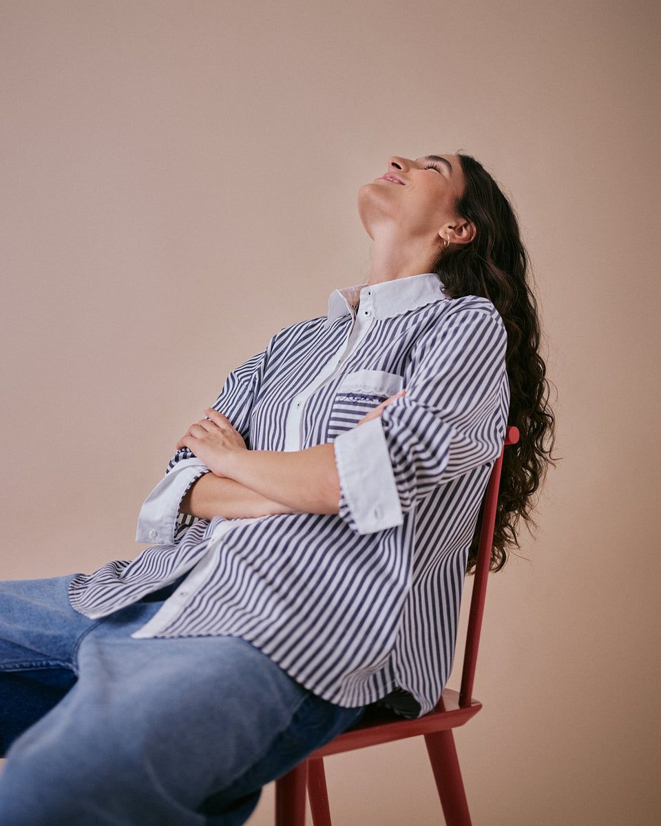 Scallop Stripe Cotton Shirt