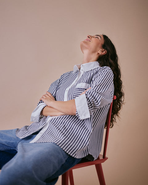 Scallop Stripe Cotton Shirt