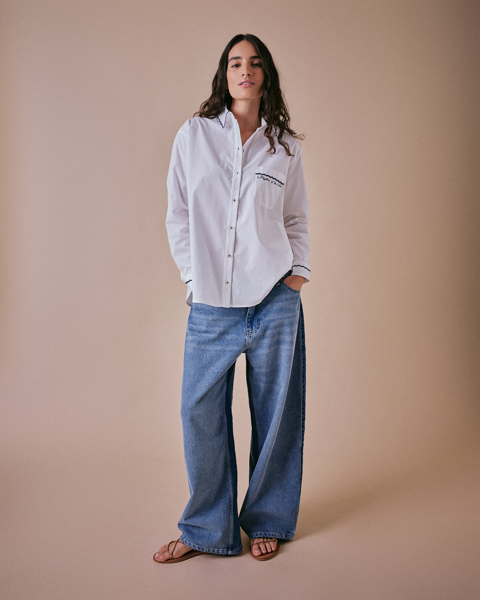 Scallop White Cotton Shirt