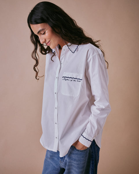 Scallop White Cotton Shirt