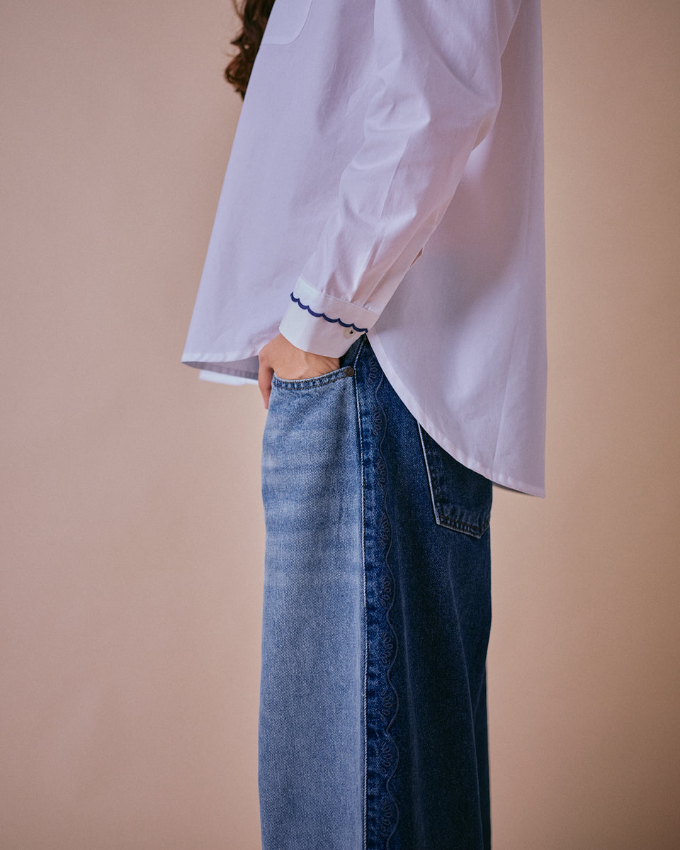Scallop White Cotton Shirt