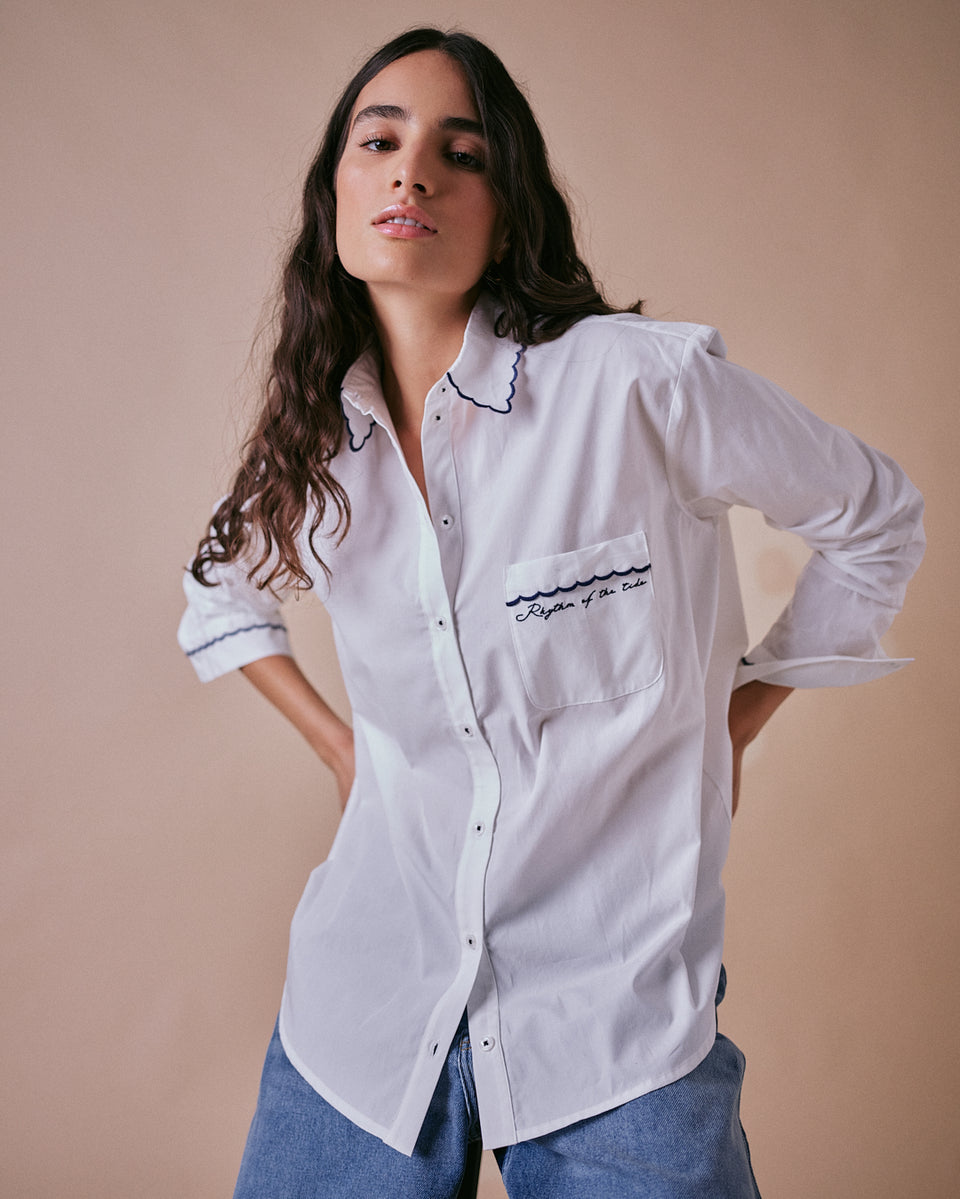 Scallop White Cotton Shirt