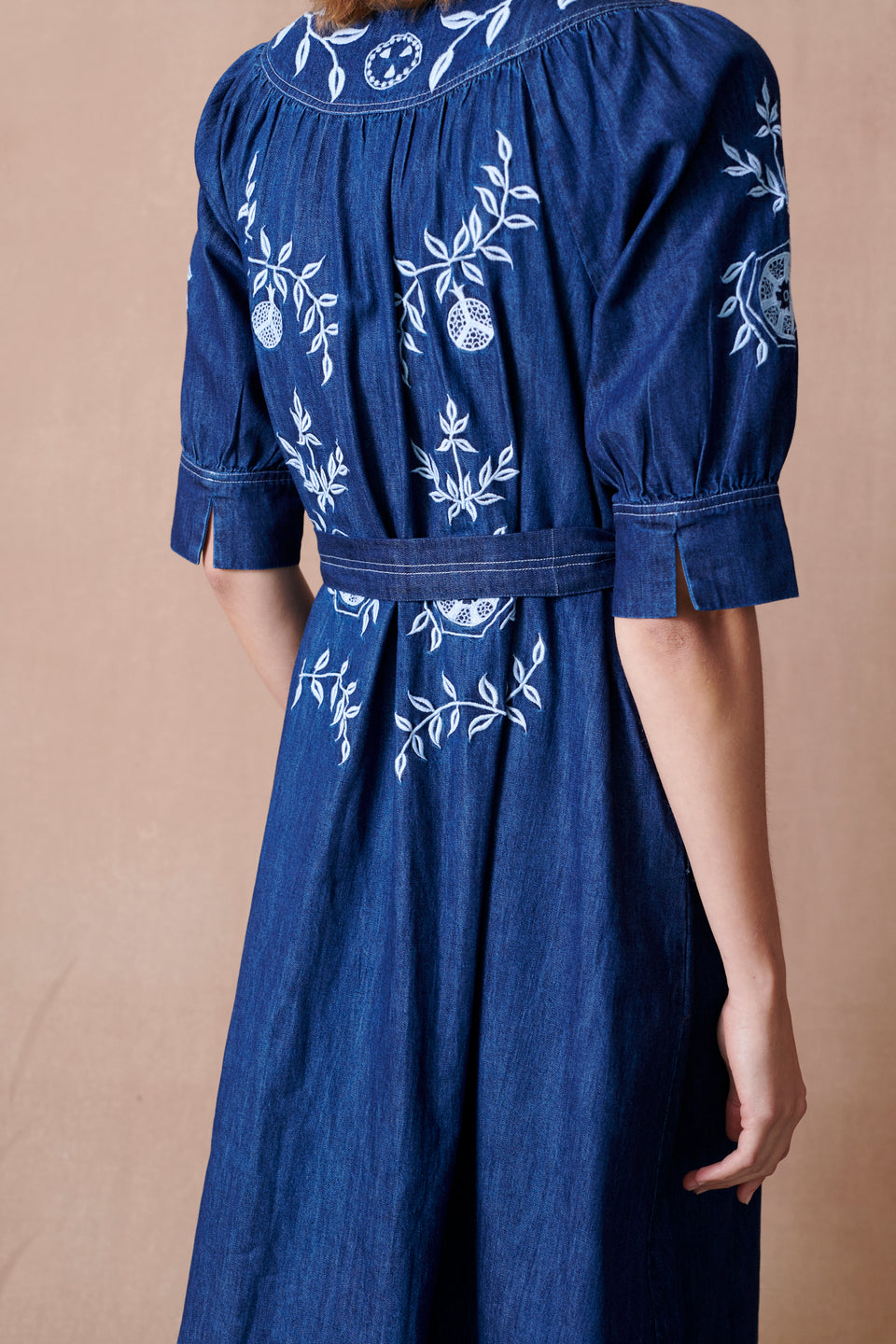 Pomegranate Belted Denim Dress