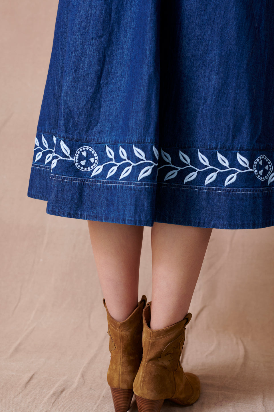 Pomegranate Belted Denim Dress