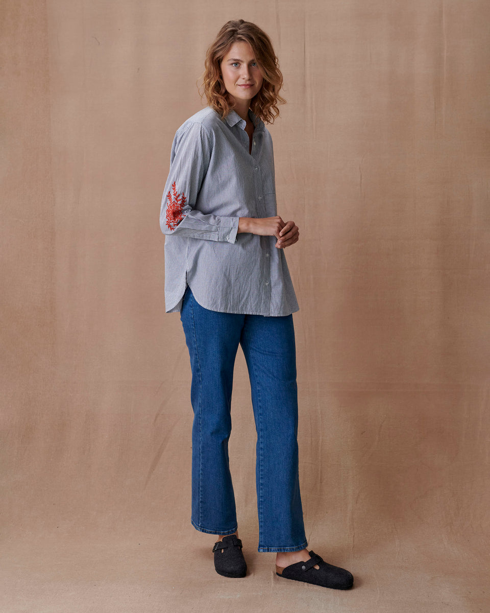 Grey Stripe Mandala Embroidered Blouse