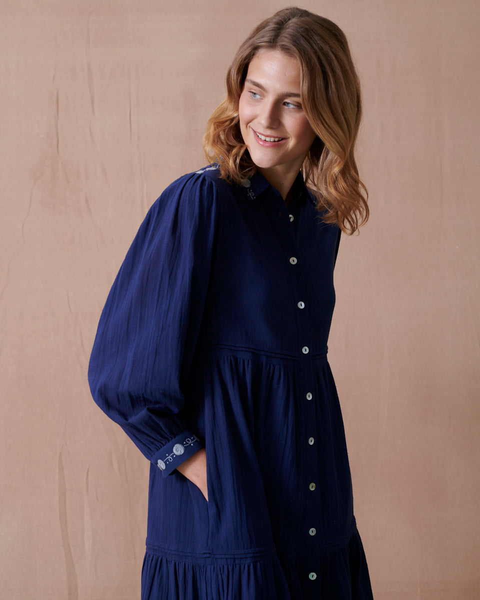 Lunar Crinkle Embroidered Dress