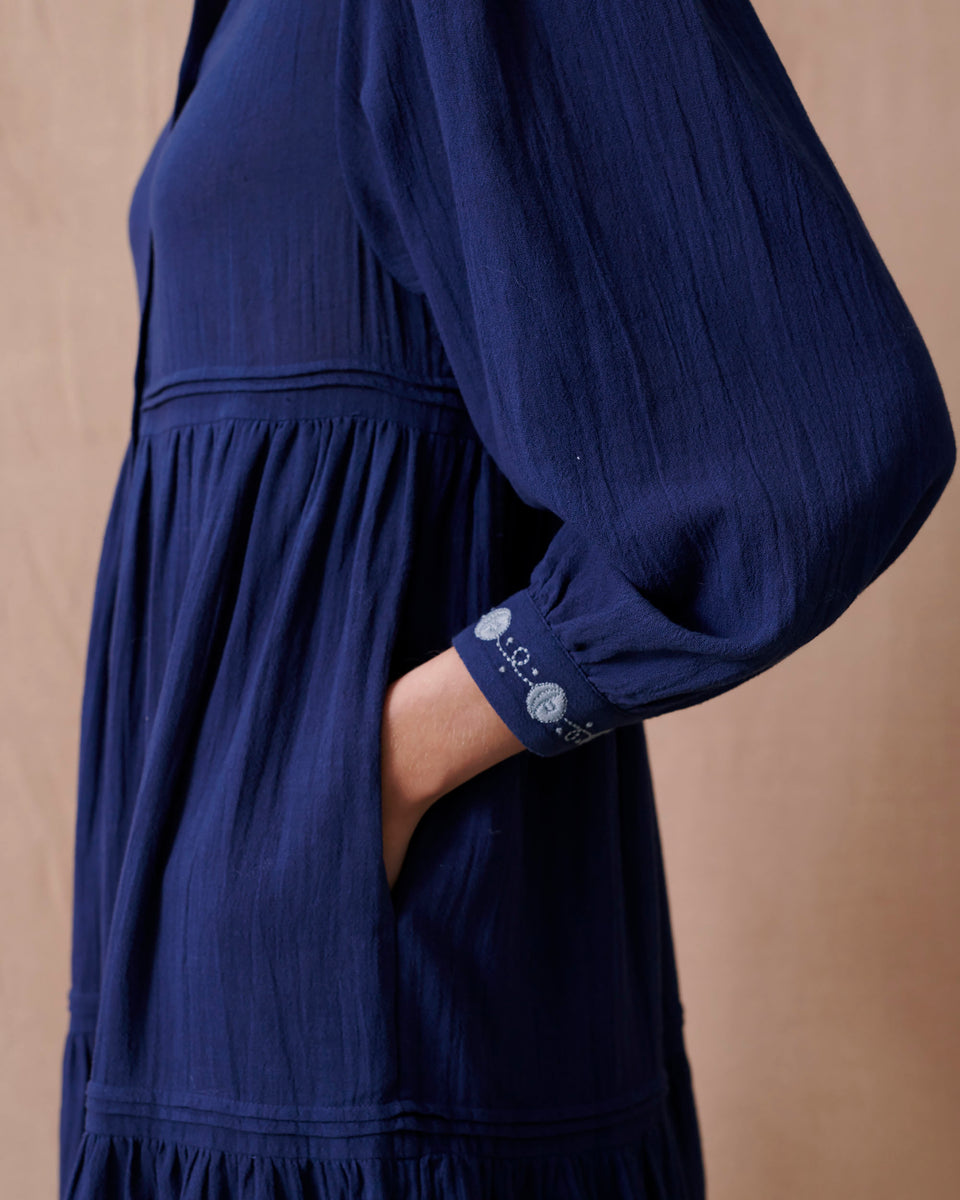 Lunar Crinkle Embroidered Dress