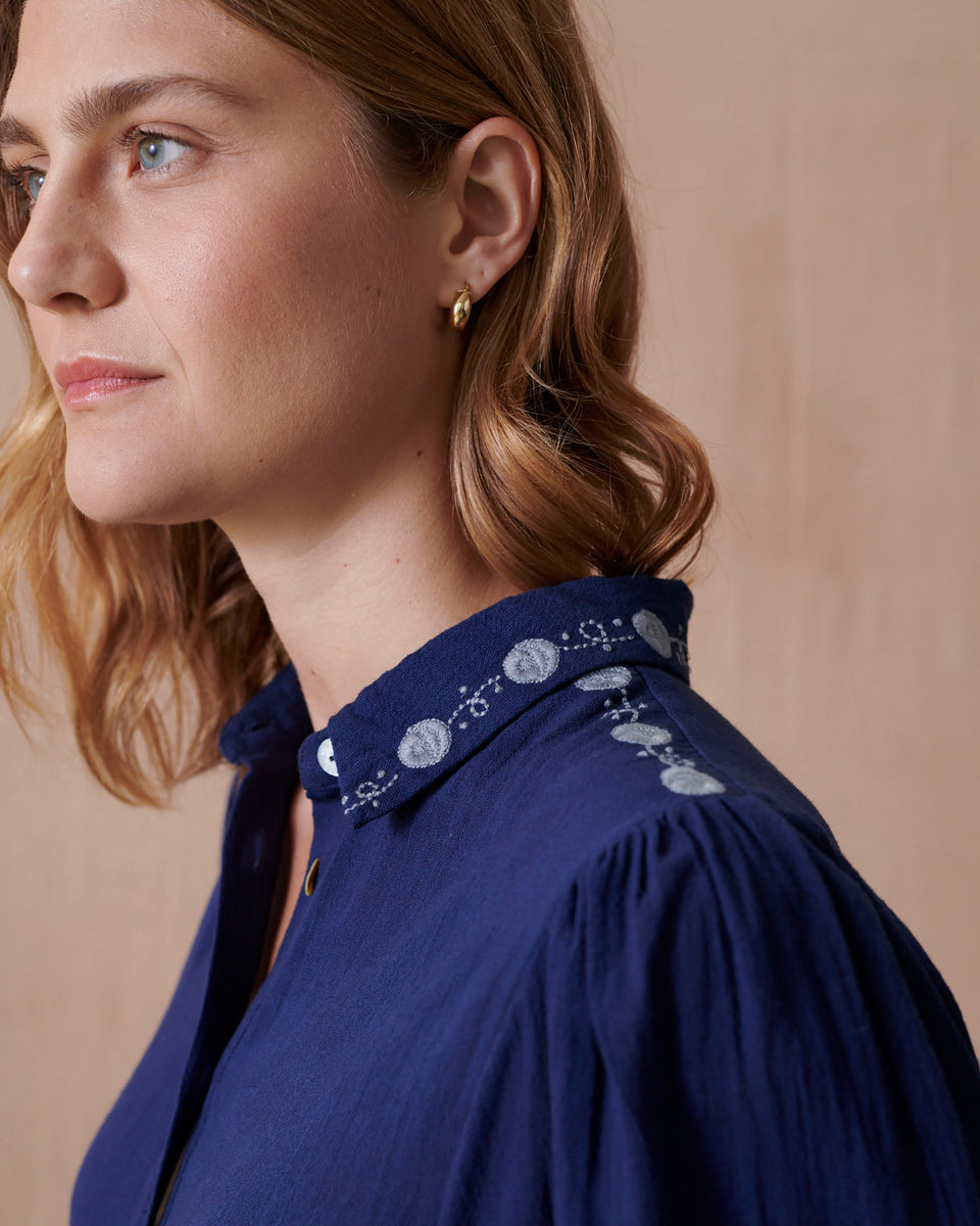 Lunar Crinkle Embroidered Dress