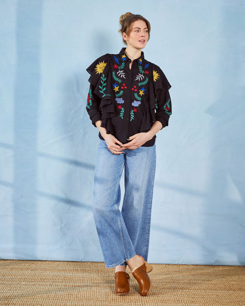 Ocean Frill Long Sleeve Blouse