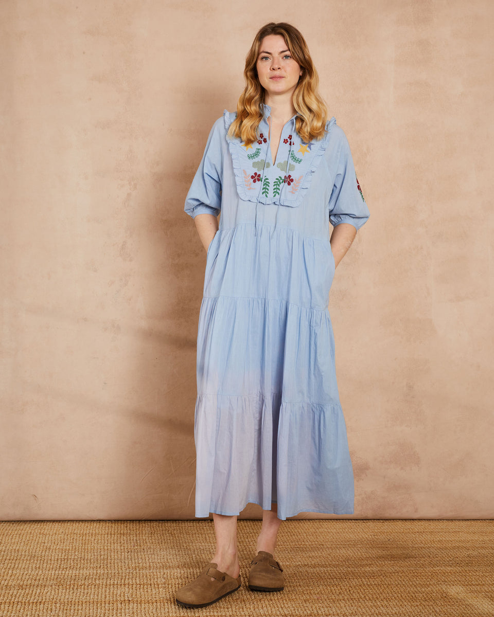 Sky Blue Ocean Embroidered Dress