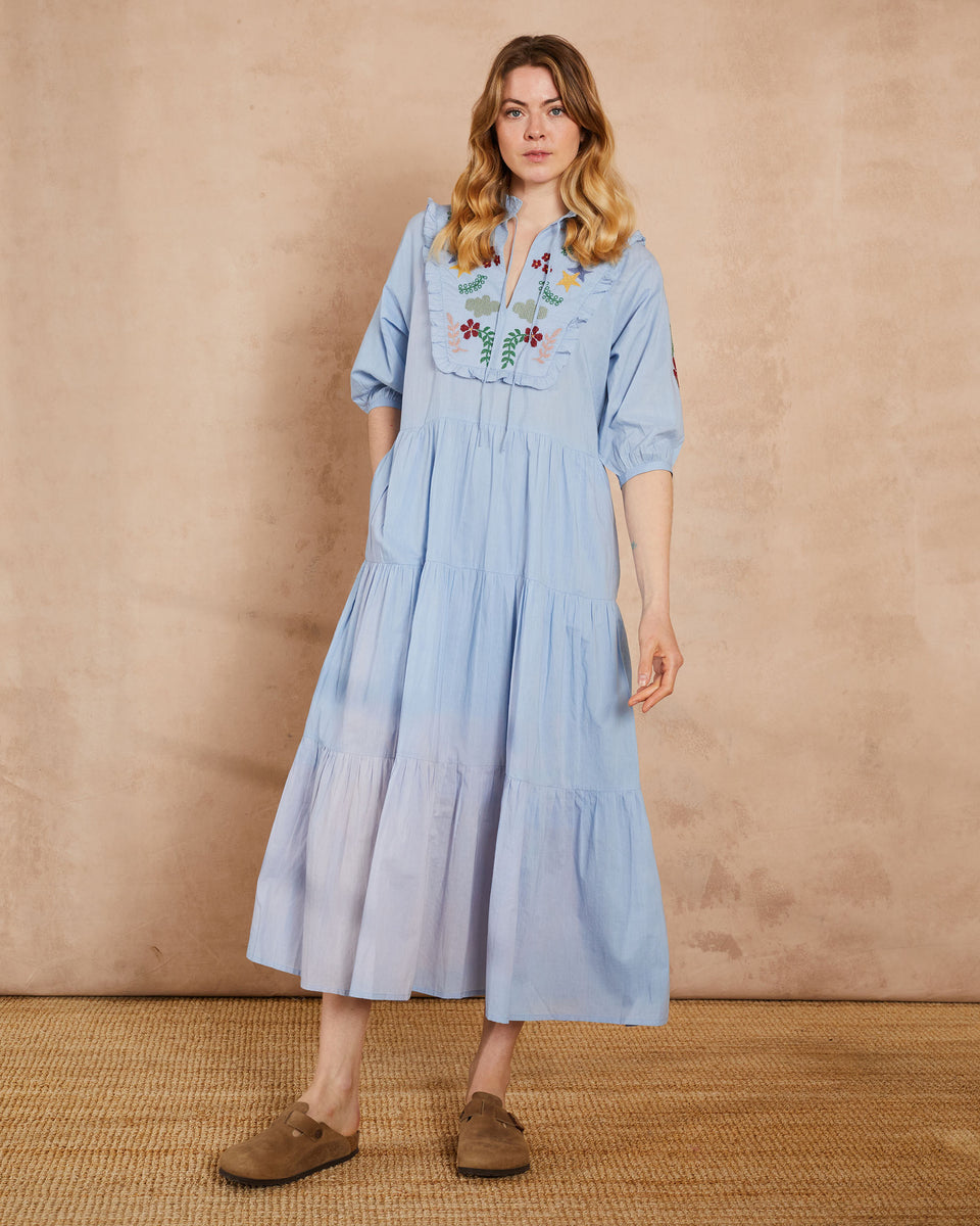 Sky Blue Ocean Embroidered Dress