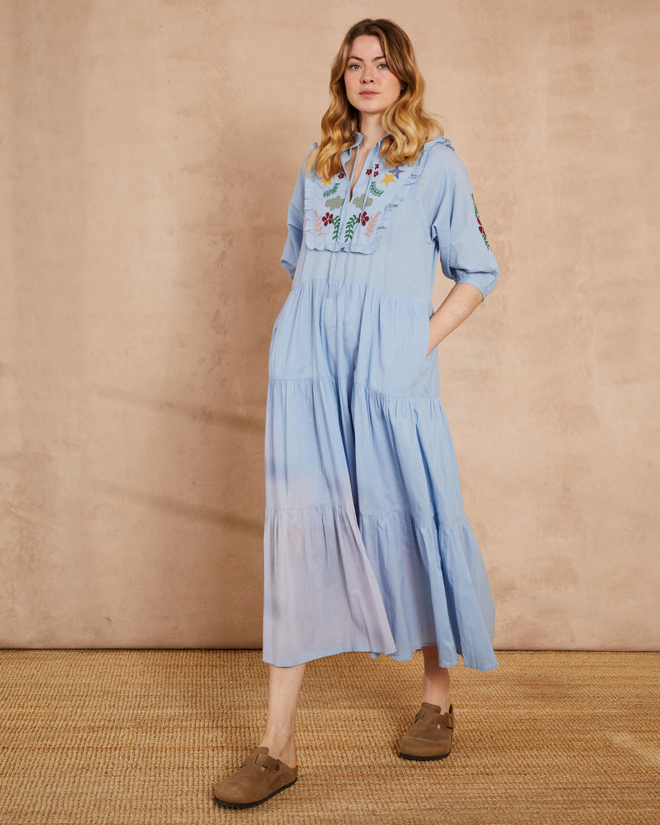Sky Blue Ocean Embroidered Dress