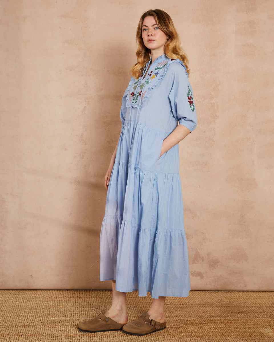 Sky Blue Ocean Embroidered Dress