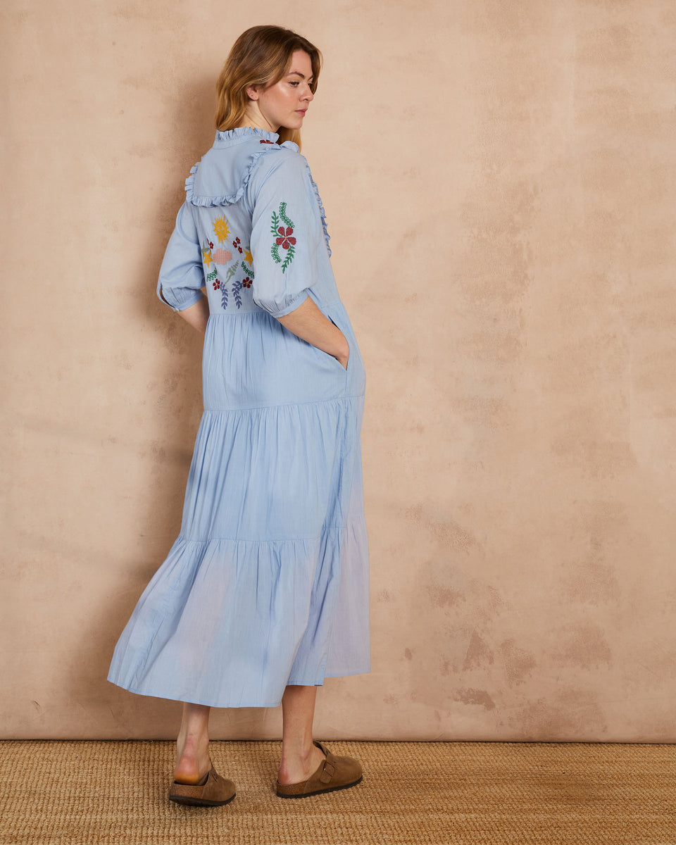 Sky Blue Ocean Embroidered Dress