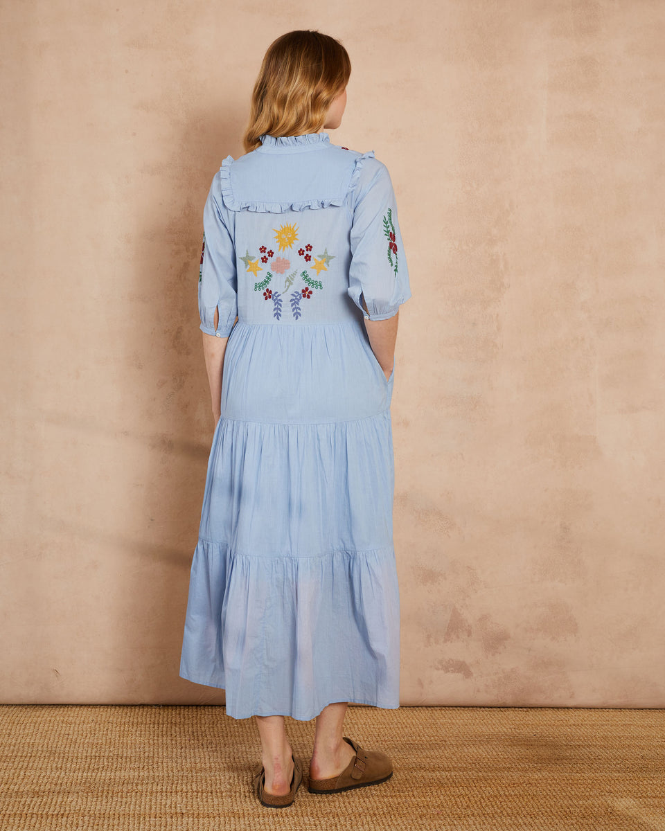 Sky Blue Ocean Embroidered Dress
