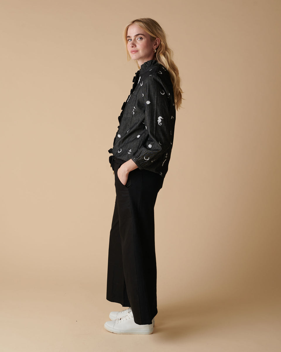 Galia Embroidered Denim Blouse
