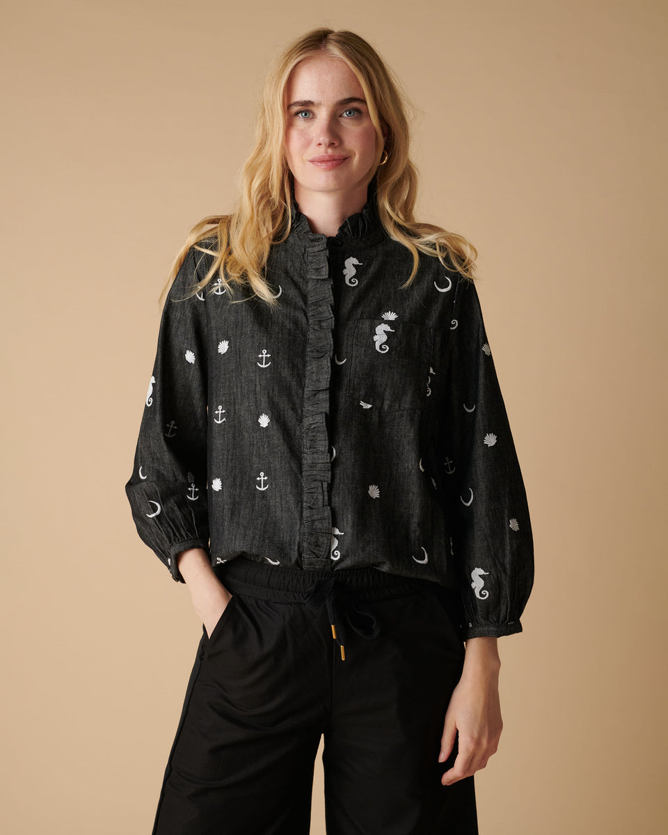 Galia Embroidered Denim Blouse