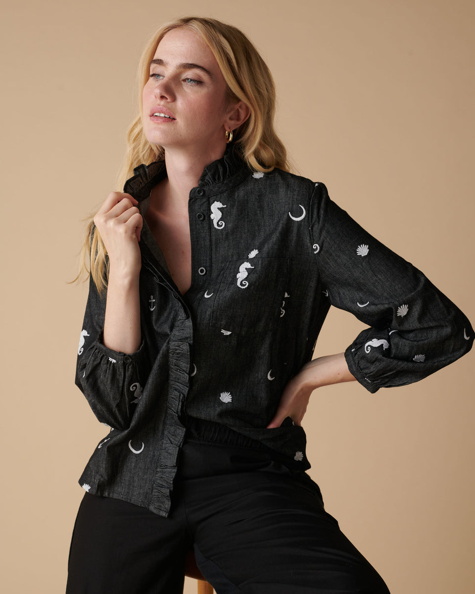 Galia Embroidered Denim Blouse