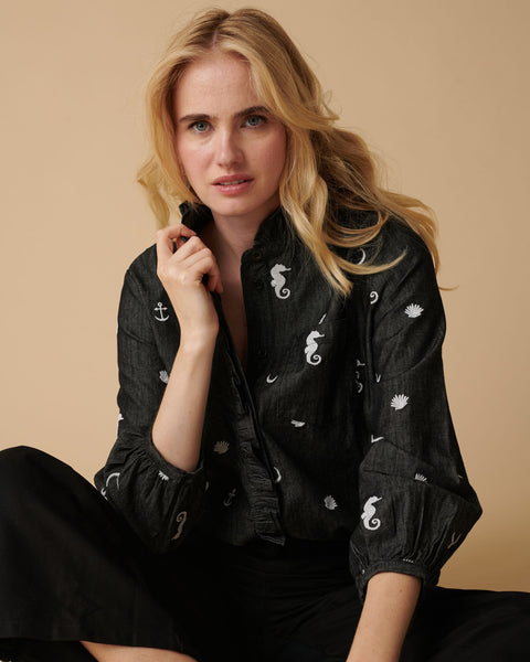 Galia Embroidered Denim Blouse