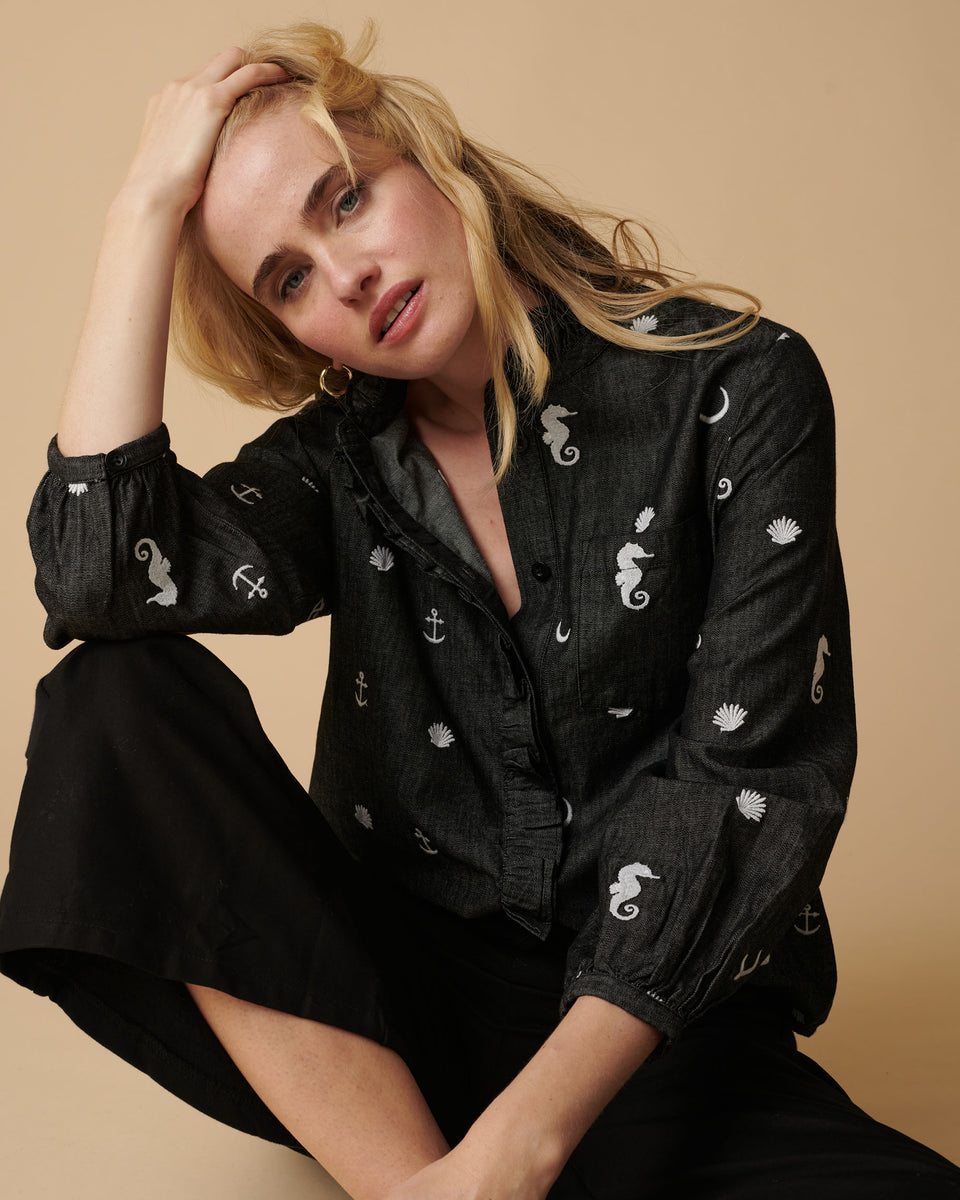 Galia Embroidered Denim Blouse
