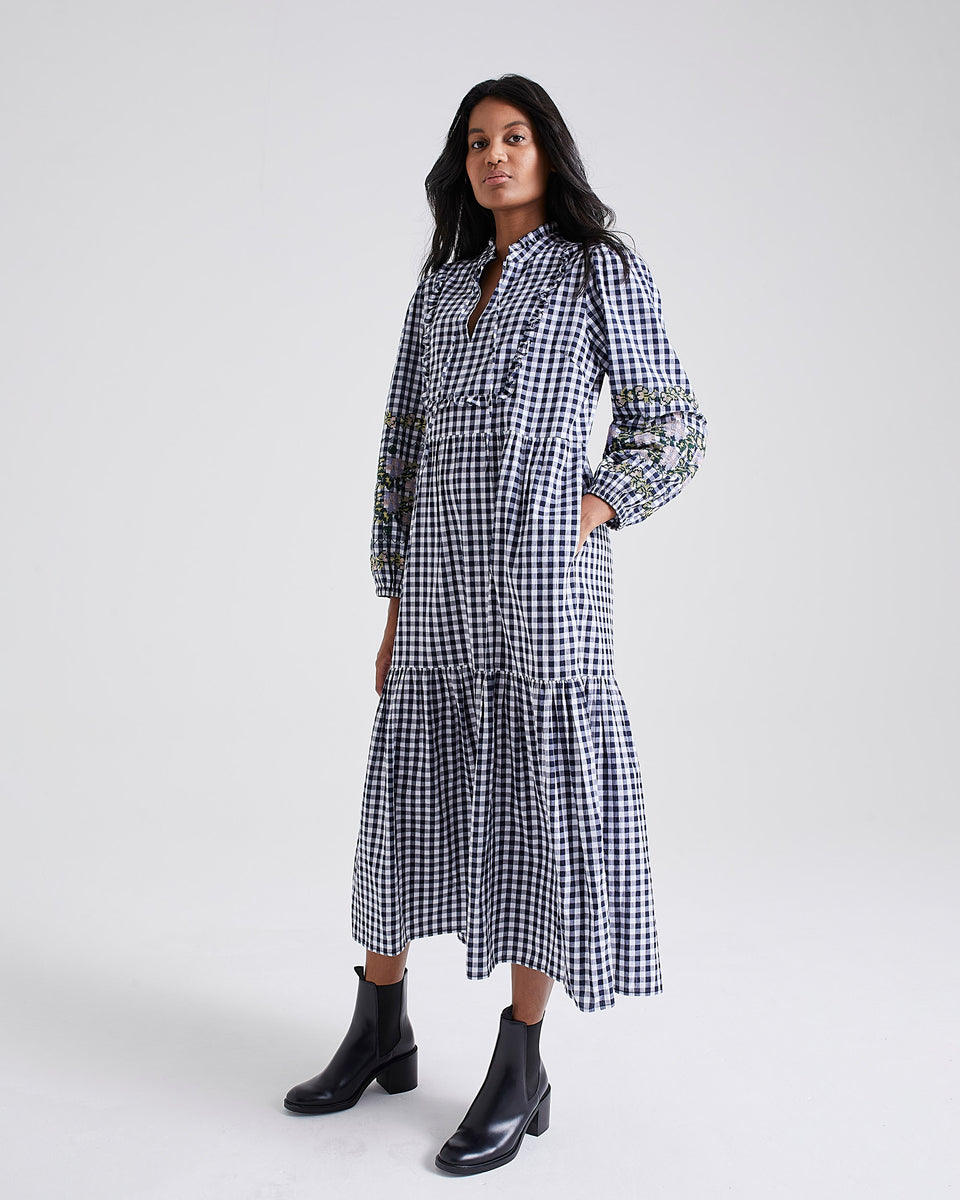 Shell Gingham Tiered Dress