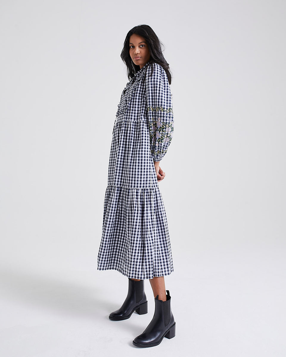 Shell Gingham Tiered Dress