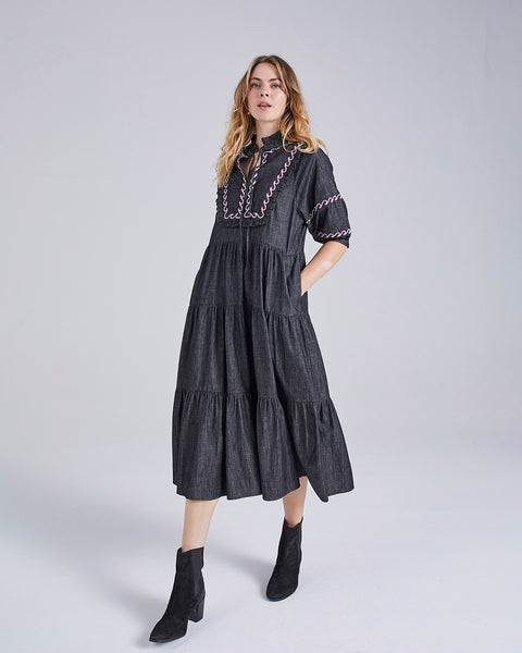 Galia Denim Embroidered Dress